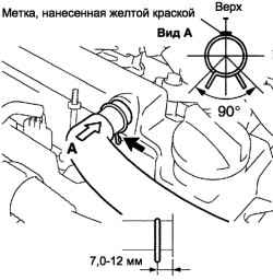 Установка хомута крепления шланга №1 системы вентиляции картера